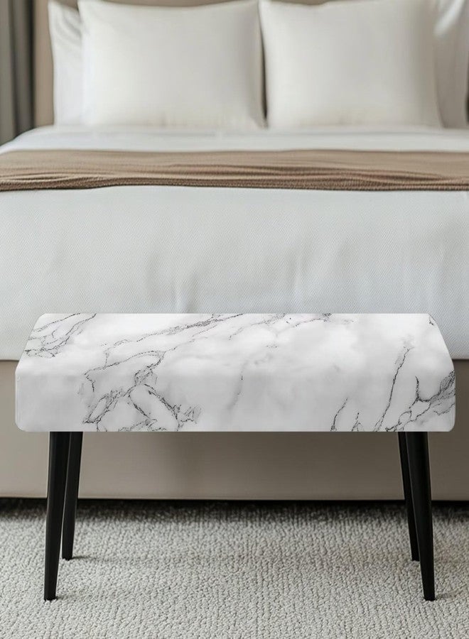 Tnasranmo Marble Bench Cushion Cover Ottoman Cover Rectangle Stretch Slipcover Stretch Storage Ottoman Bench Slipcover for Living Room, Bedroom, Kitchen Removable White - Image 5